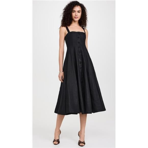 FAITHFULL Corbiere Midi Dress Black Linen Romantic Bohemian Scandi Feminine - Picture 5 of 6